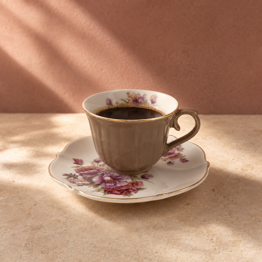 Elegant Floral Porcelain Coffee Cup & Saucer Set | Full House Lebanon