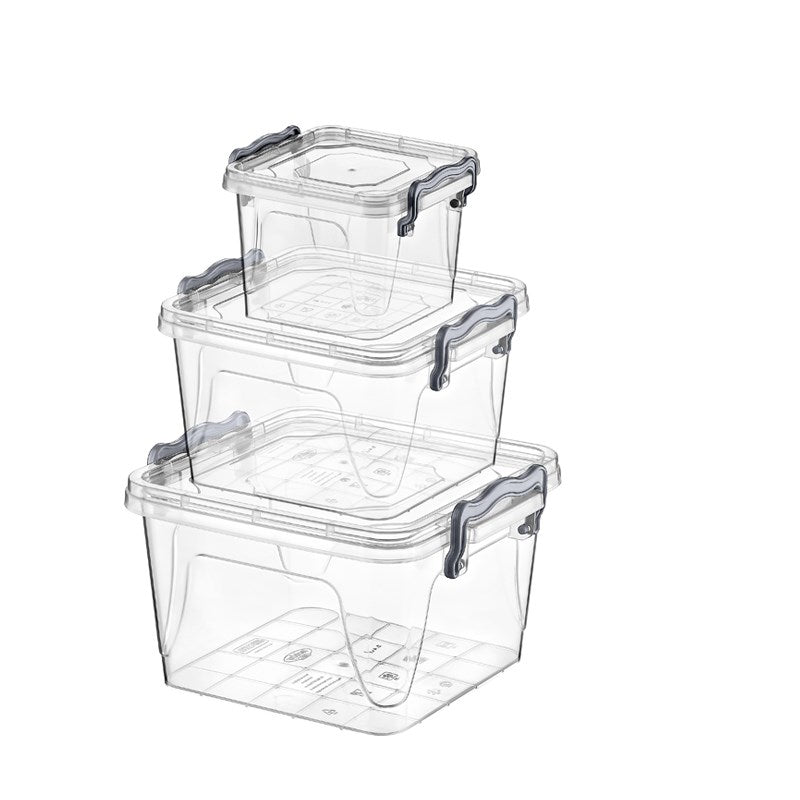3-Piece Square Multi Storage Box Set – Transparent | Full House Lebanon