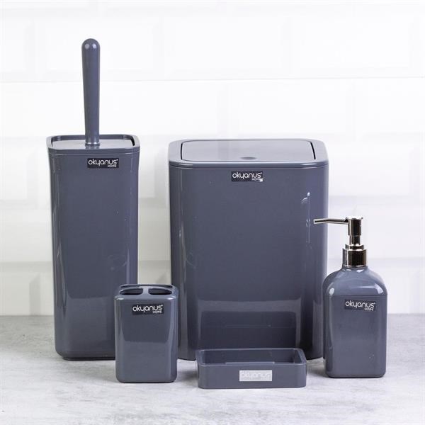 Glossy Square Bathroom Set (5pcs) - Grey | Full House Lebanon