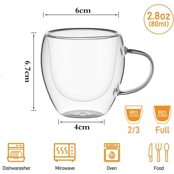 Double-Wall Espresso Glass Cup  with Handle Set (2 Pcs) | Full House Lebanon