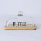 Glass Butter Dish with Wooden Base | Full House Lebanon