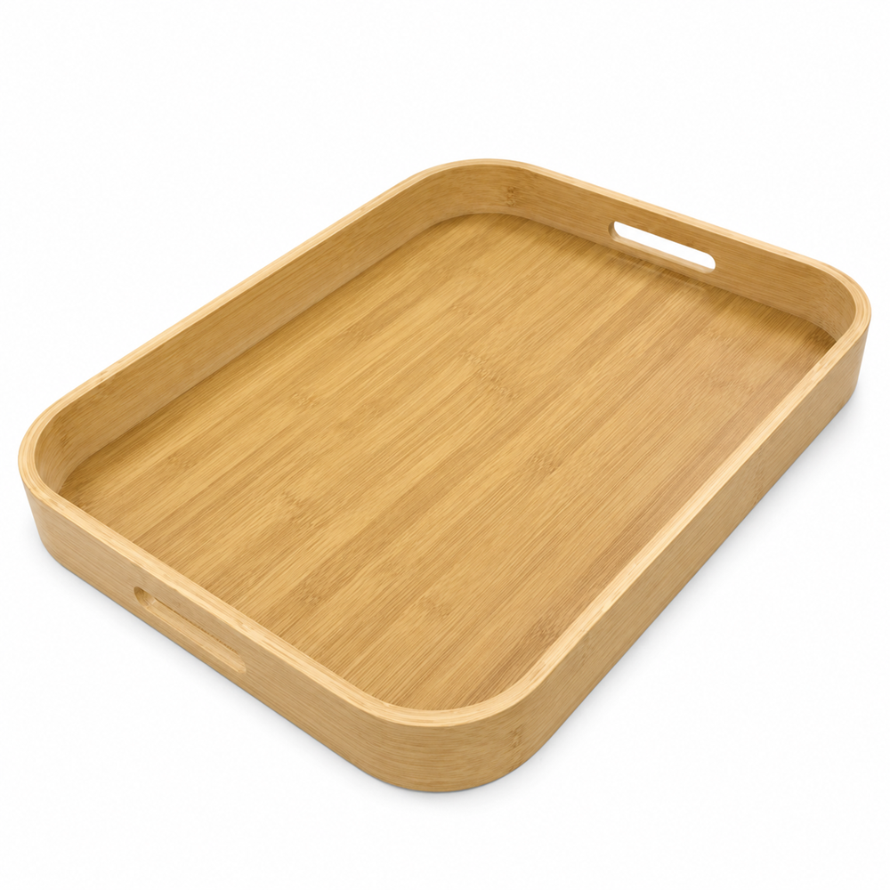 Rectangular Bamboo Serving Tray with Handles