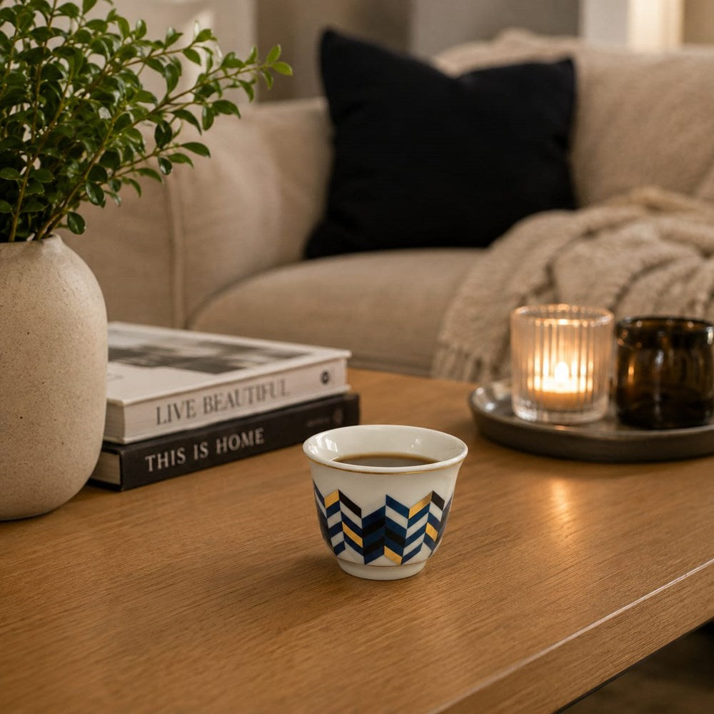 Blue Geometric Shaffeh Coffee Cup Set – Set Of 12 | Full House Lebanon