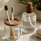 Glass Bathroom Accessory Set with Wood-like trims | Full House Lebanon