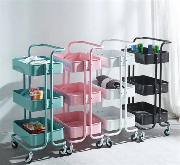 3-Tiers Metal Rolling Cart - Aqua | Full House Lebanon