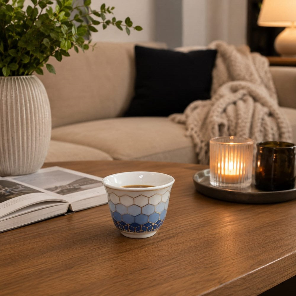 Blue Geometric Shaffeh Coffee Cup Set – Set Of 12 | Full House Lebanon