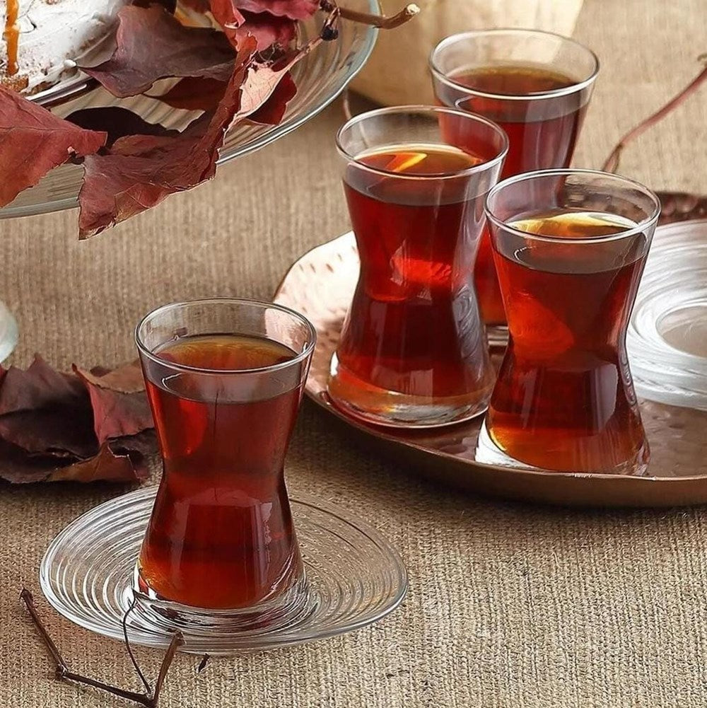 DERIN Glass Tea Cup /Saucer Set (Half a Dozen) | Full House Lebanon