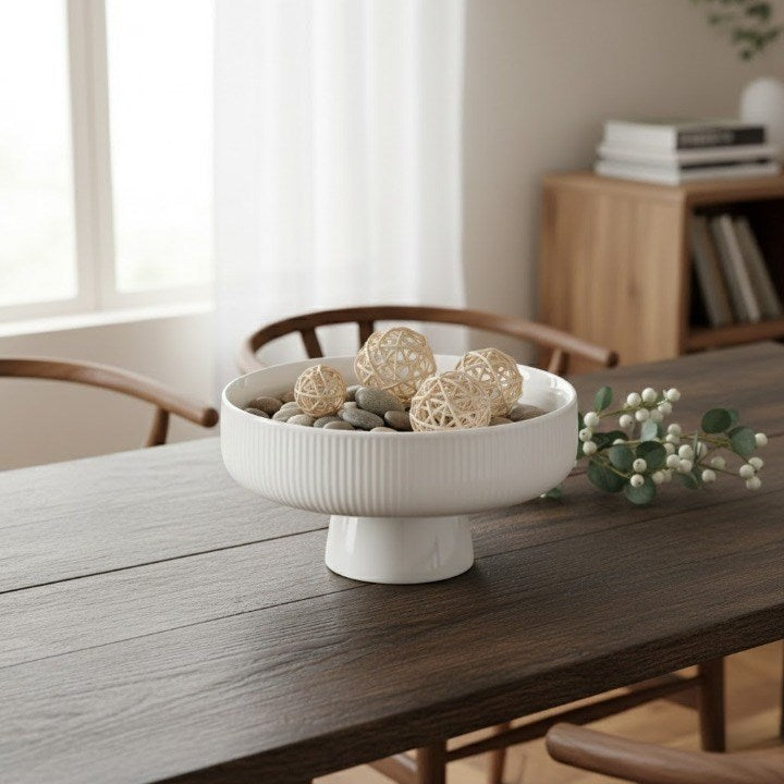 Ribbed Porcelain Decorative Bowl - Small, Off White | Full House Lebanon
