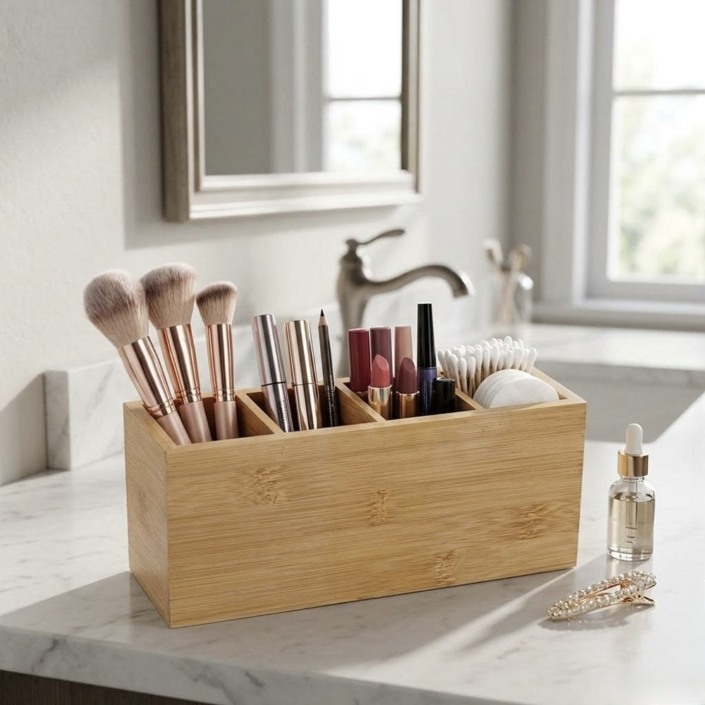 4-Compartment Bamboo Cosmetic Organizer | Full House Lebanon