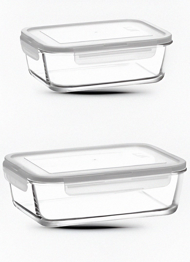Lav Rectangular Glass Food Container - 400cc, White | Full House Lebanon