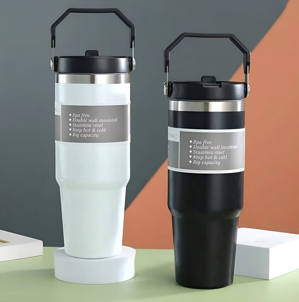Vacuum Insulated Bottle with Straw - Black | Full House Lebanon