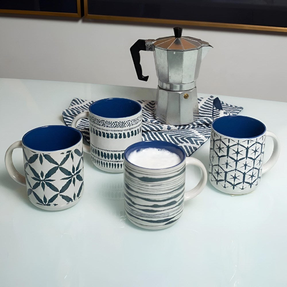 White & Blue Porcelain Mugs - 3 | Full House Lebanon
