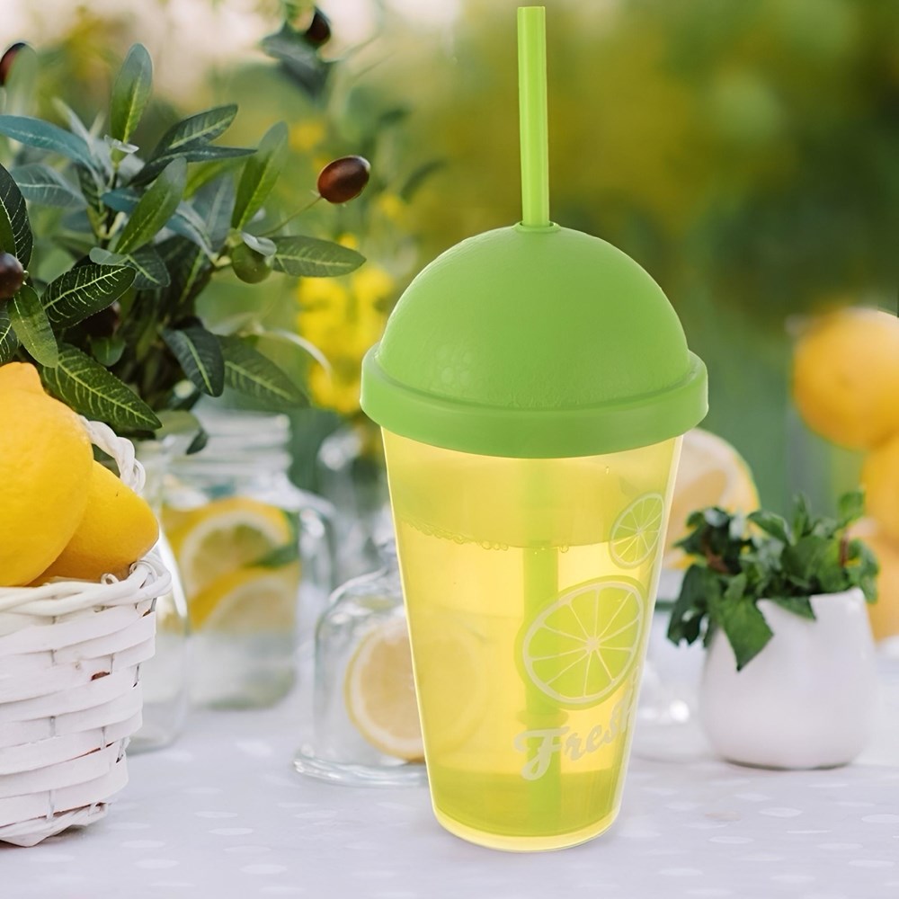 Fresh Lime/Orange Cup with Straw - 450 ml, Light Green | Full House Lebanon