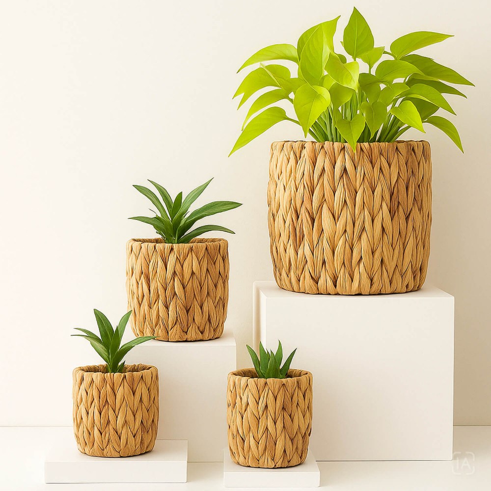 Woven Rattan Plant Basket Set (4 Pcs) | Full House Lebanon