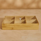 6-Compartment Bamboo  Rectangular  Snack Serving Tray with Lid | Full House Lebanon
