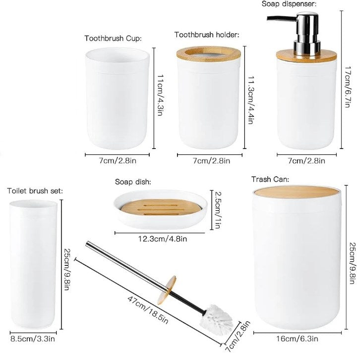 White Bathroom Accessories with Bamboo Lid - Trash Bin | Full House Lebanon