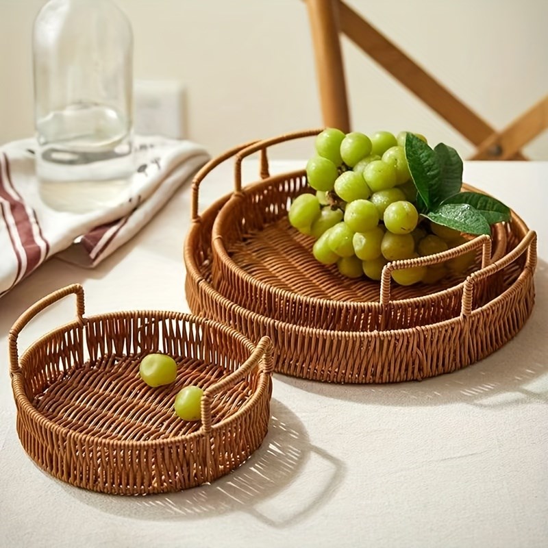 Rattan Tray Set (3 Pcs) - Round | Full House Lebanon