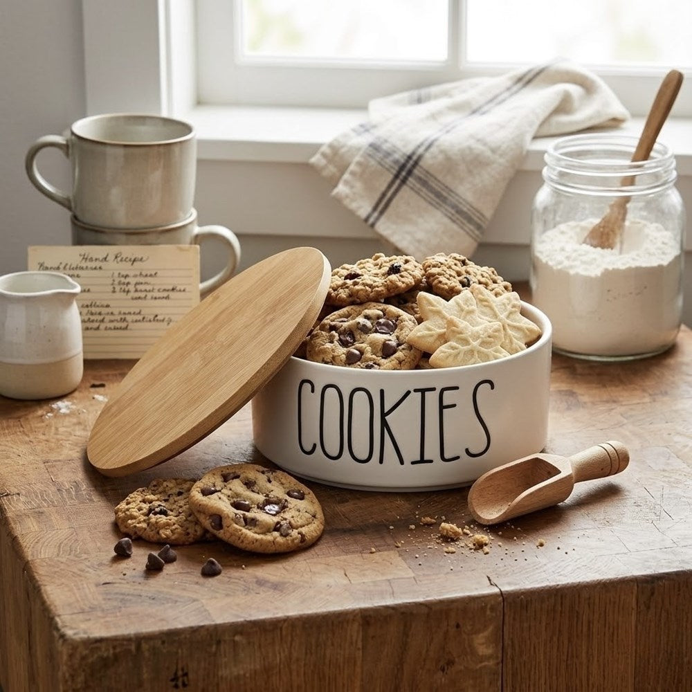 Porcelain Snack Storage Jar with Bamboo Lid