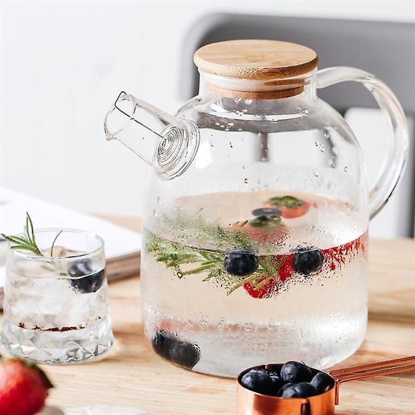 Glass Pitcher or Kettle with Wooden Lid | Full House Lebanon