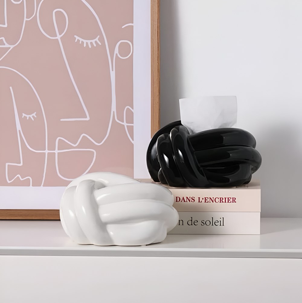 Modern Knot Design Tissue Box - White | Full House Lebanon