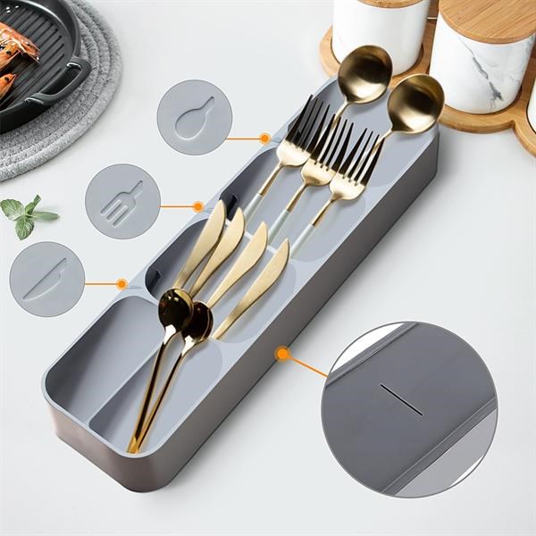 Plastic Compact Cutlery Organizer - 5 compartments, Light Grey | Full House Lebanon