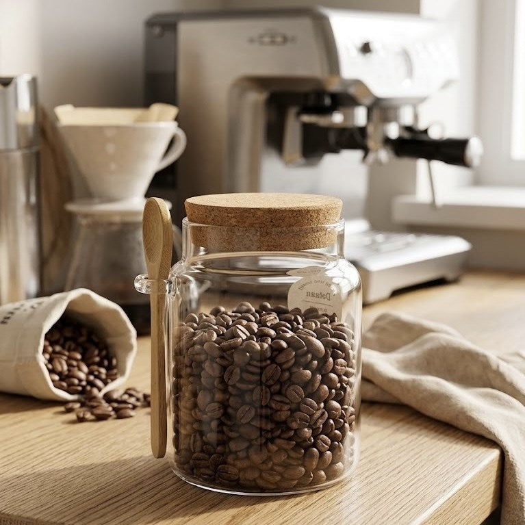 Glass Jar with Cork Lid & Spoon
