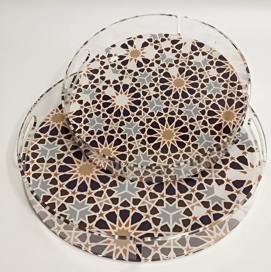 Round Acrylic Printed Serving Tray Set (2 Pcs) | Full House Lebanon