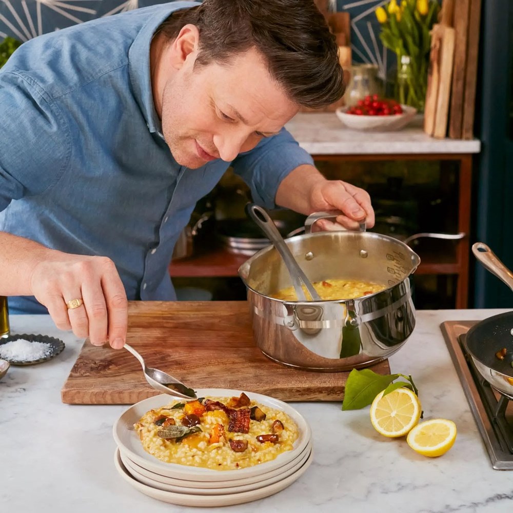 Jamie Oliver by Tefal Stainless Steel Cookware Set with Glass Lids | Full House Lebanon