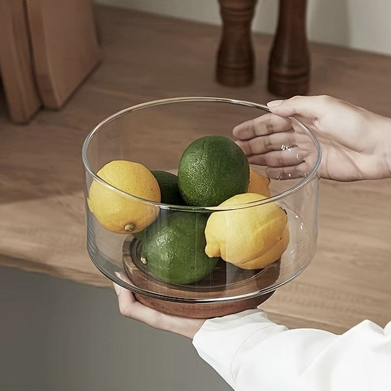 Edged Glass Bowl with Wooden Base