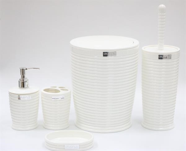Round Striped Bathroom Set (5pcs) - Black | Full House Lebanon