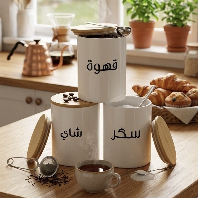 White Porcelain Canister with Bamboo Lid | Full House Lebanon