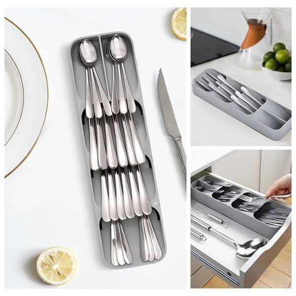 Plastic Compact Cutlery Organizer - 5 compartments, White | Full House Lebanon