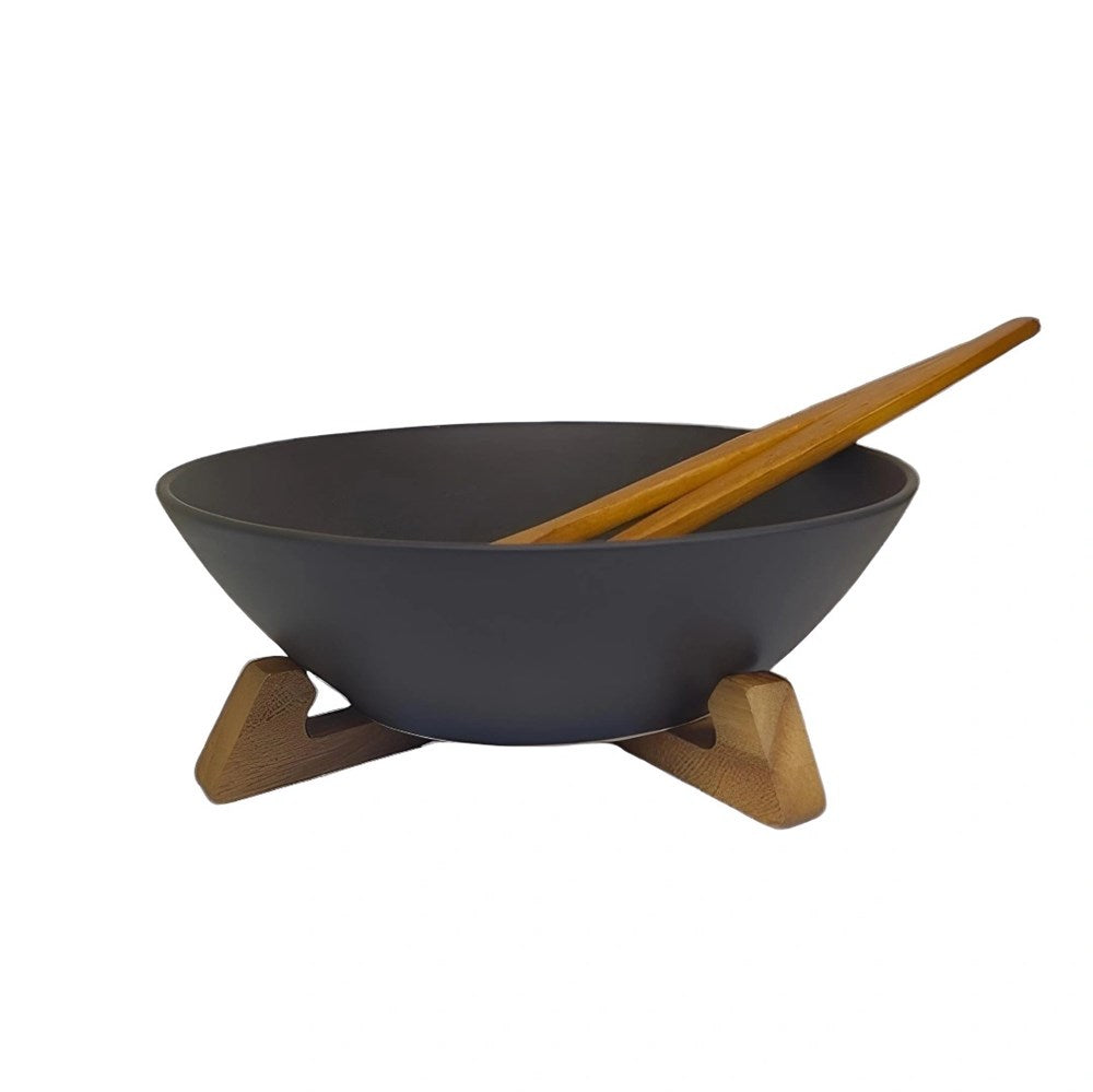 Ceramic Salad Bowl with Acacia Wooden Cradles & Servers | Full House Lebanon