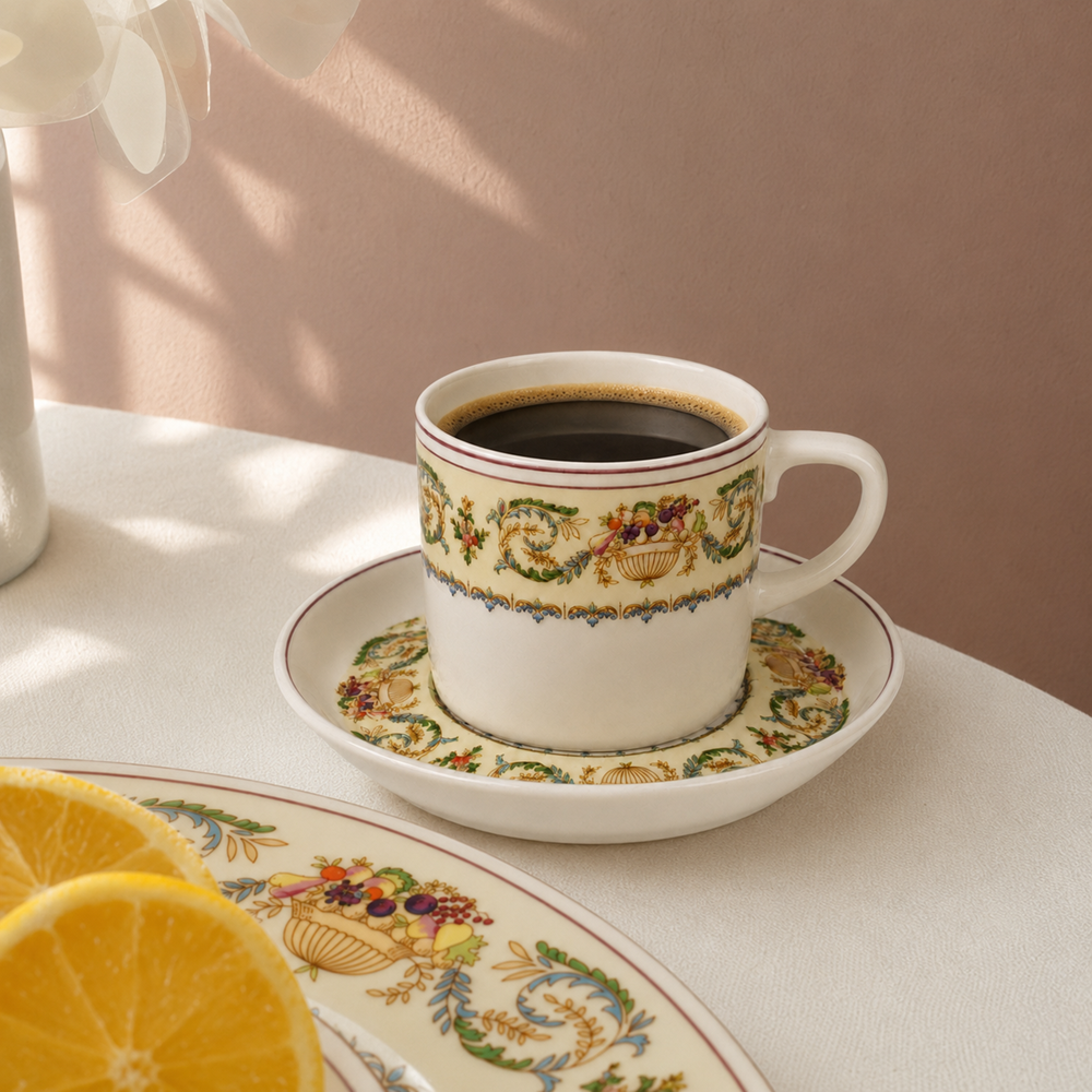 Vintage Floral Espresso Porcelain Cup & Saucer Set | Full House Lebanon