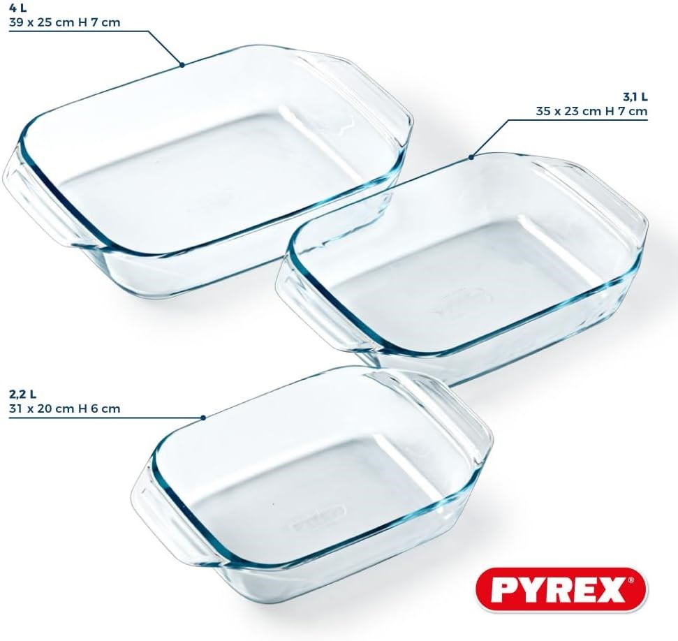 Pyrex Rectangular Glass Casserole Set (3 Pcs) | Full House Lebanon