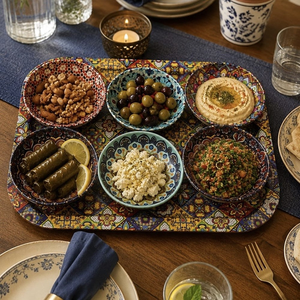 Rectangular Printed Serving Tray with 6 Bowls | Full House Lebanon