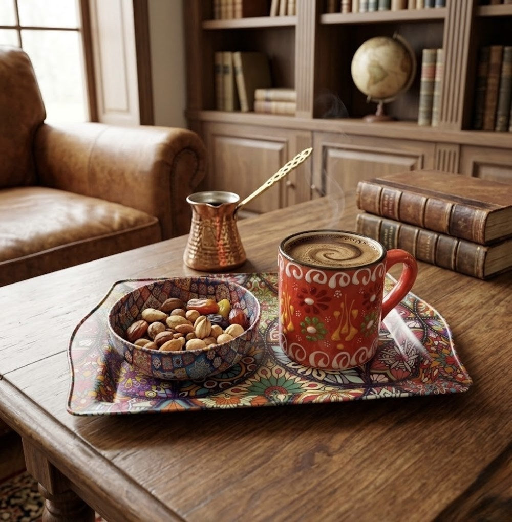 Metal Printed Tray with Mug & Bowl Set