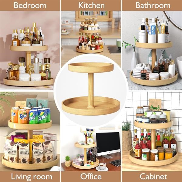 2-Tiers Bamboo Turntable Organizer | Full House Lebanon