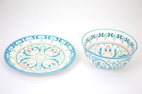 Blue Patterned Dessert Plate & Bowl - Snacks Bowl | Full House Lebanon