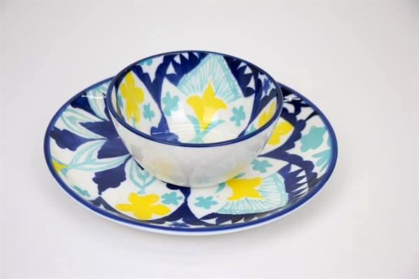 Navy&Yellow Patterned Dessert Plate & Bowl | Full House Lebanon