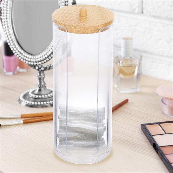 Acrylic Cotton Swab Box with Bamboo Lid | Full House Lebanon