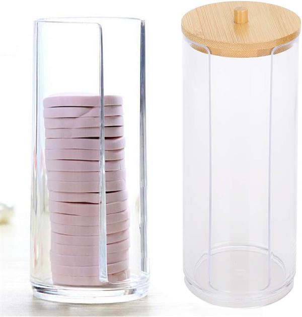 Acrylic Cotton Swab Box with Bamboo Lid | Full House Lebanon