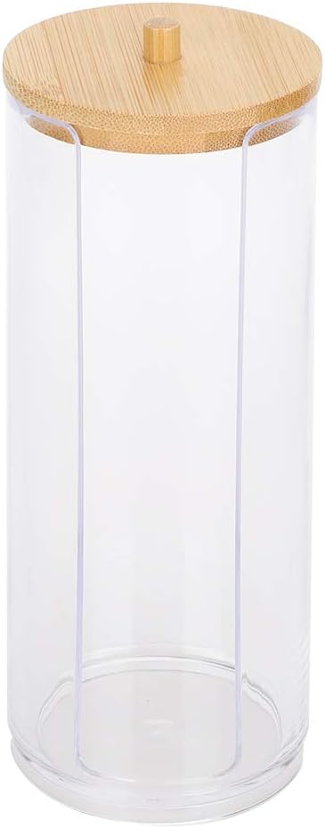 Acrylic Cotton Swab Box with Bamboo Lid | Full House Lebanon
