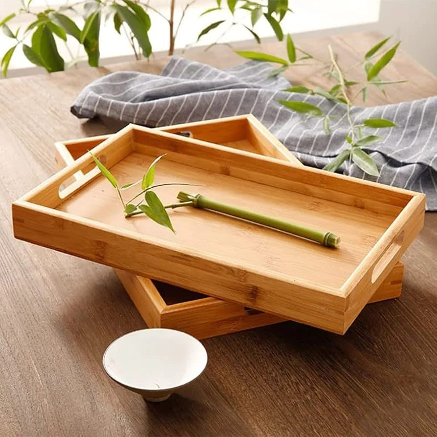 Rectangular Bamboo Serving Tray with Handles | Full House Lebanon