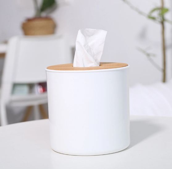 Plastic Tissue Box with Bamboo Lid - Beige | Full House Lebanon