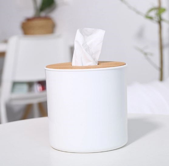 Plastic Tissue Box with Bamboo Lid - White | Full House Lebanon
