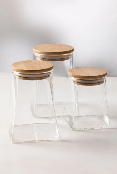 Square Based and Round Top Bamboo Lid Glass Jars - Small | Full House Lebanon