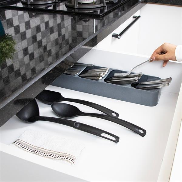 Plastic Compact Cutlery Organizer - 9 compartments, Light Grey | Full House Lebanon