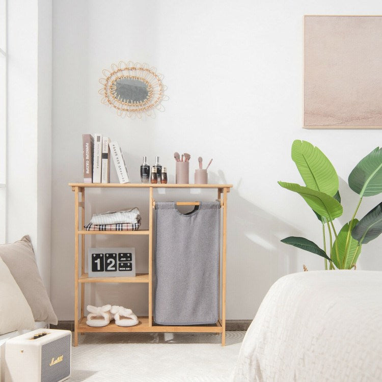 Bamboo Laundry Basket Stand with Removable Sliding Bag | Full House Lebanon