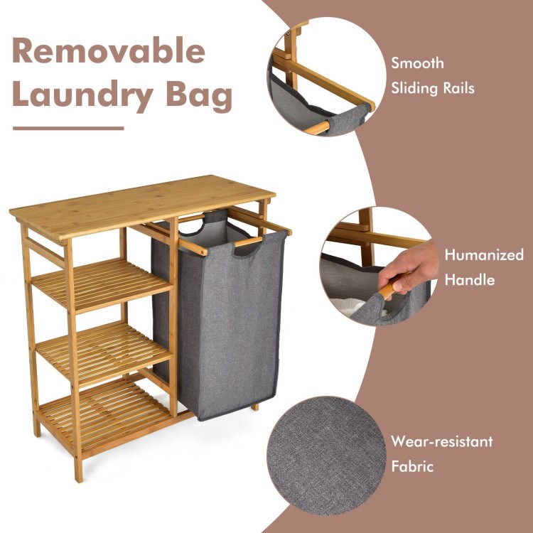 Bamboo Laundry Basket Stand with Removable Sliding Bag | Full House Lebanon